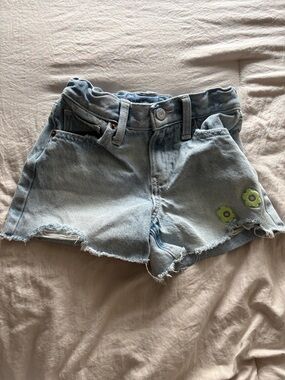 Old Navy Light Blue Denim Kids Shorts with Green Flower Accent